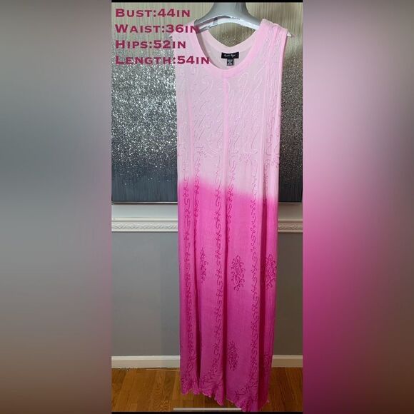 🔴Charlie Paige Boho Sheer long Cover Up Pink Ombré sleeveless tie back. - Picture 2 of 4